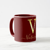 Elegante Gold Custom Monogram V Name Tasse (Vorderseite Links)