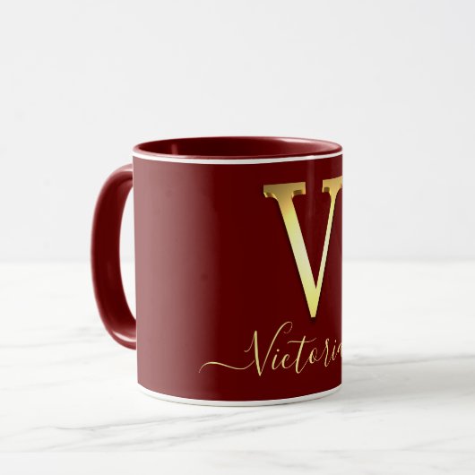 Elegante Gold Custom Monogram V Name Tasse (Vorderseite Links)