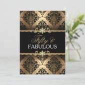 Elegante Gold Damask 50 und fabelhaft einladen Einladung (Stehend Vorderseite)