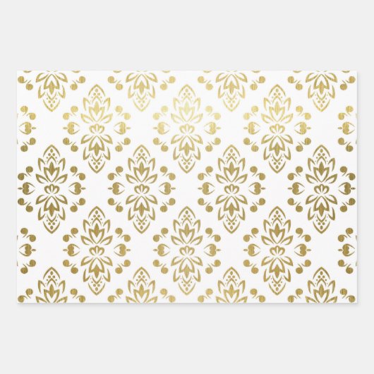 Elegante Gold Damask Blumenmuster Hochzeit Geschenkpapier Set (Vorderseite 3)