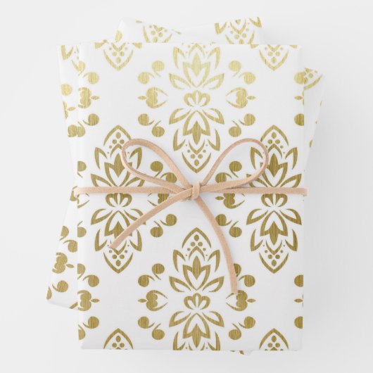Elegante Gold Damask Blumenmuster Hochzeit Geschenkpapier Set (Beispiel)