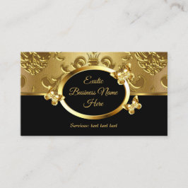 Elegante Gold Damask Blumenschmetterlinge auf Schw Visitenkarte