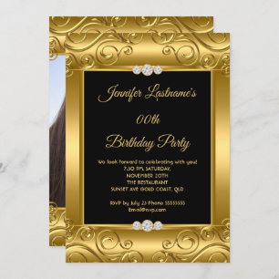 Elegante Gold Damask Foto Geburtstagsparty Einladung