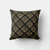 Elegante Gold Damask Monogramm auf schwarz Kissen (Rückseite)