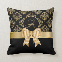 Elegante Gold Damask Monogramm auf schwarz