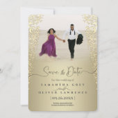 Elegante Gold Damask Save the Date Karte (Vorderseite)