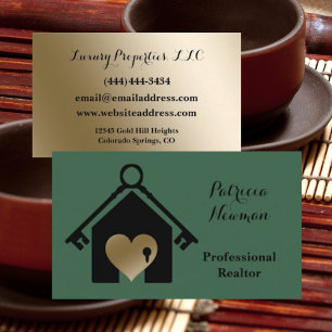 Elegante Gold Dark Sage Realtor Business Card Visitenkarte