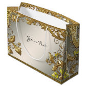 Elegante Gold Decorative Floral Geschenktasche Große Geschenktüte (Rückseite Schrägansicht)