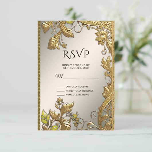 Elegante Gold Decorative, florierende RSVP-Karte RSVP Karte (Stehend Vorderseite)