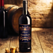 Elegante Gold Demask Mit Monogramm Royal Blue Weinetikett