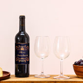 Elegante Gold Demask Mit Monogramm Royal Blue Weinetikett