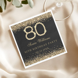 Elegante Gold-Diamanten 80. Geburtstagsfeier Serviette