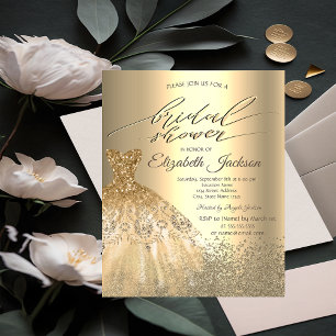Elegante Gold-Diamanten-Brautkleid Brautparty Einladung