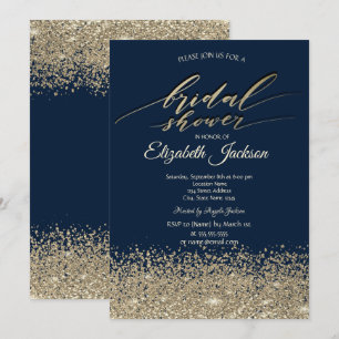 Elegante Gold Diamanten Navy Blau  Brautparty Einladung