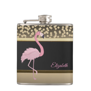 Elegante Gold Diamanten, Rosa Flamingo-Personalisi Flachmann