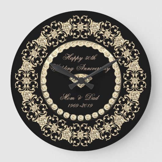 Elegante Gold Diamonds 25. Hochzeitstag Große Wanduhr (Vorderseite)