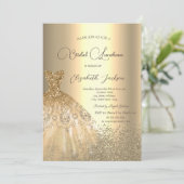 Elegante Gold Diamonds Dress Bridal Luncheon Einladung (Stehend Vorderseite)