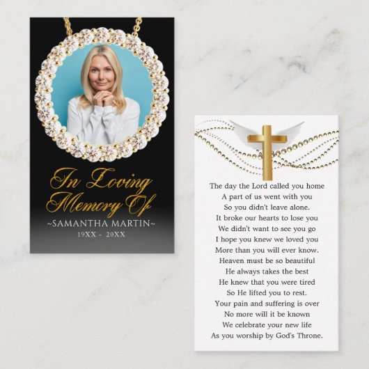 Elegante Gold Diamonds Foto Beerdigungskarte Visitenkarte (Vorne/Hinten)