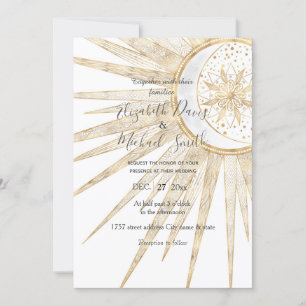 Elegante Gold Doodles Sun Moon Mandala Wedding Einladung