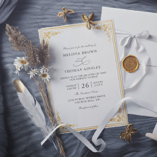 Elegante Gold Ecru klassische Budget-QR-Code-Hochz Einladung