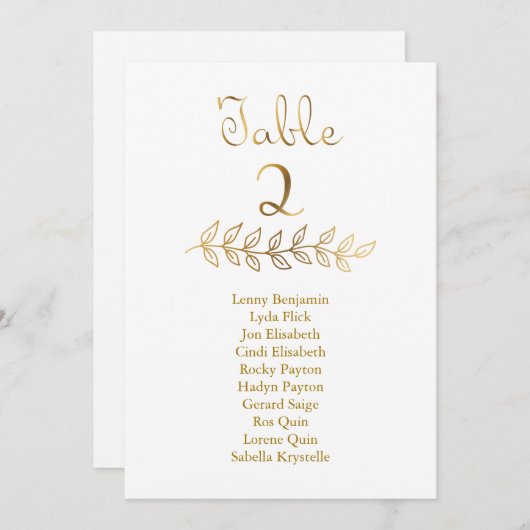 Elegante Gold-Effekt-Tischnummer 2 Seating Chart Einladung (Vorne/Hinten)
