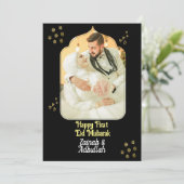 Elegante Gold Eid Foto Grußkarte Einladung (Stehend Vorderseite)
