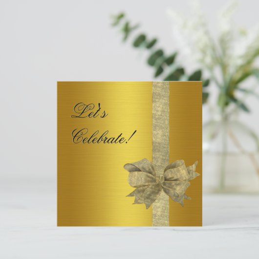 Elegante Gold Einladung mit Bow (Stehend Vorderseite)