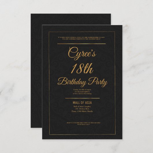 Elegante Gold Einladungskarte (Vorne/Hinten)