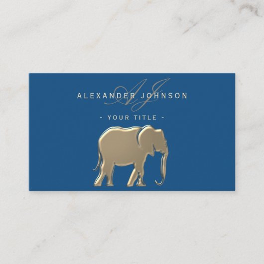 Elegante Gold Elephant Classic Blue Beruflich Visitenkarte (Vorderseite)