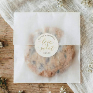 Elegante Gold & Elfenbein Liebe ist süß Hochzeit Runder Aufkleber