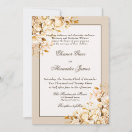 Elegante Gold & Elfenbeinflora feierliche Hochzeit Einladung