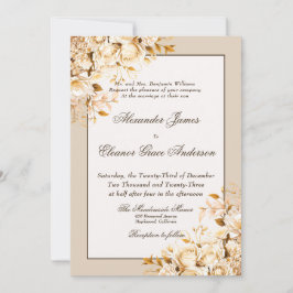 Elegante Gold & Elfenbeinflora feierliche Hochzeit Einladung
