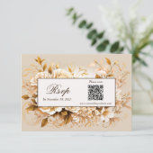 Elegante Gold & Elfenbeinflora QR Code RSVP Card Karte (Stehend Vorderseite)