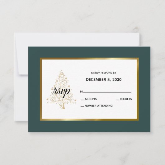 Elegante Gold Emerald Winter Holiday Wedding RSVP Karte (Vorderseite)