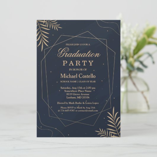 Elegante Gold Eucalyptus Geometric Dankeschön Kart Einladung (Stehend Vorderseite)