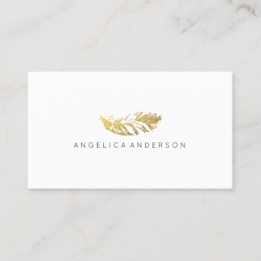 Elegante Gold Feather Business Card Visitenkarte (Vorderseite)