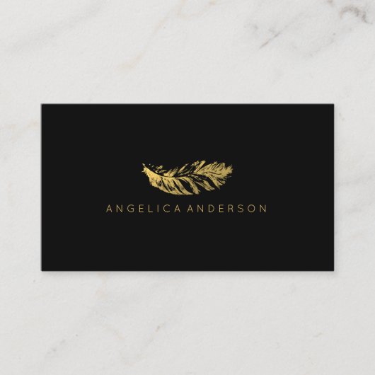 Elegante Gold Feather Business Card Visitenkarte (Vorderseite)
