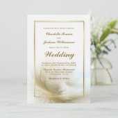 Elegante Gold Feather Wedding Einladung (Stehend Vorderseite)