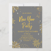 Elegante Gold-Feuerwerk Silvesterparty Einladung (Vorderseite)