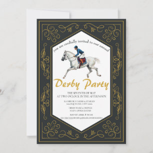 Elegante Gold-Filigran- und Weiße-Hengst-Derby-Par Einladung