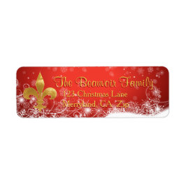 Elegante Gold Fleur Red Holiday Address Labels