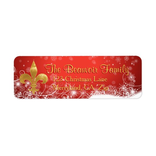 Elegante Gold Fleur Red Holiday Address Labels (Vorne)