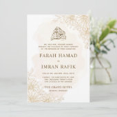 Elegante Gold Floral Blätter Corner Islamische Hoc Einladung (Stehend Vorderseite)