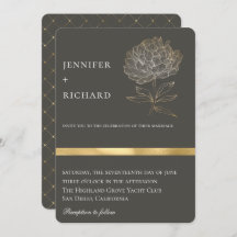 Elegante Gold Floral Botanical Gray Wedding