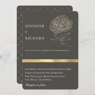 Elegante Gold Floral Botanical Gray Wedding Einladung