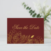 Elegante Gold Floral & Burgund Save the Date Card (Stehend Vorderseite)