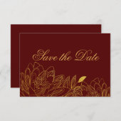 Elegante Gold Floral & Burgund Save the Date Card (Vorne/Hinten)