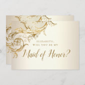 Elegante Gold Floral Damask Script-Trauzeugin Einladung (Vorne/Hinten)