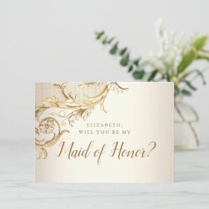 Elegante Gold Floral Damask Script-Trauzeugin Einladung