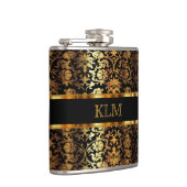 Elegante Gold Floral Damask und Black Flachmann (Rechts)